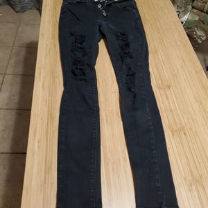 Black distressed skinny jeans high rise